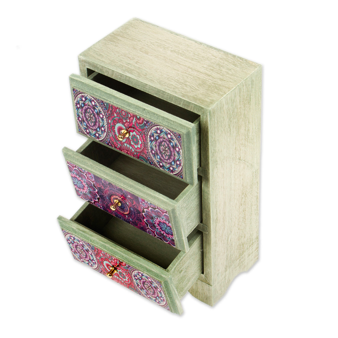 Mandala Decoupage Wood Jewelry Chest from Mexico - Mandala Keeper