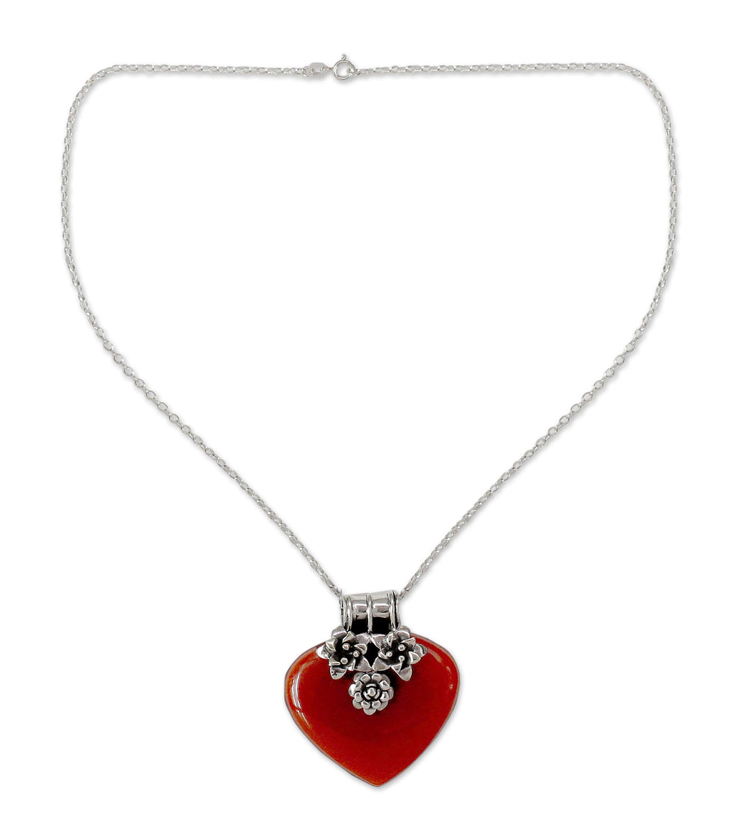Heart Shaped Sterling Silver and Carnelian Necklace - Love Declared