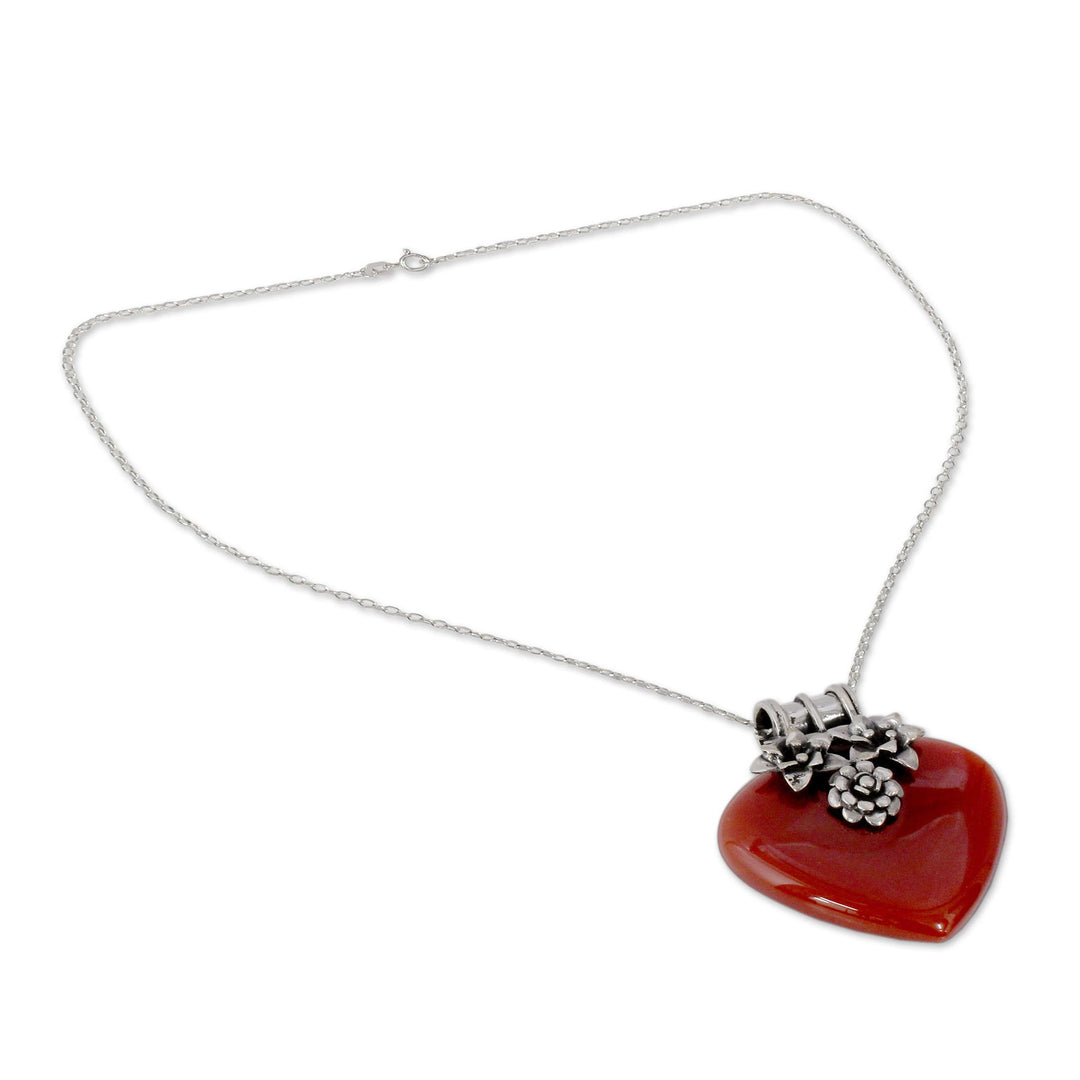 Heart Shaped Sterling Silver and Carnelian Necklace - Love Declared