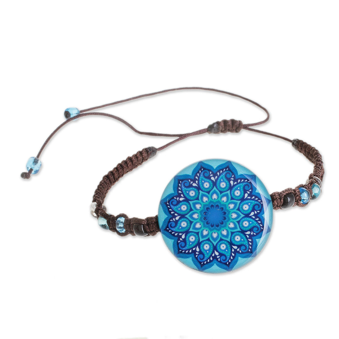 Glass Beaded Macrame Pendant Bracelet in Blue - Blue Rivers