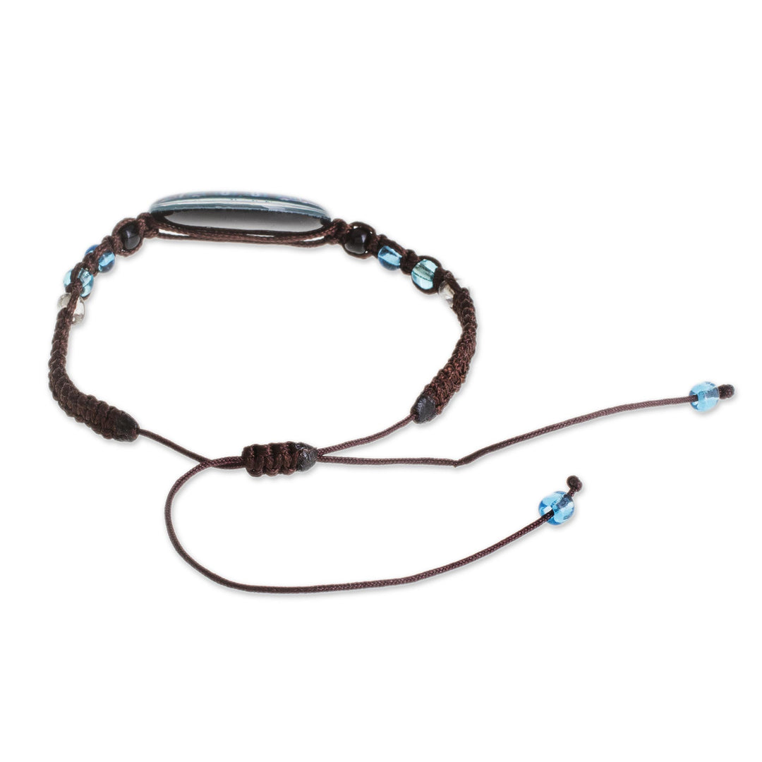 Glass Beaded Macrame Pendant Bracelet in Blue - Blue Rivers