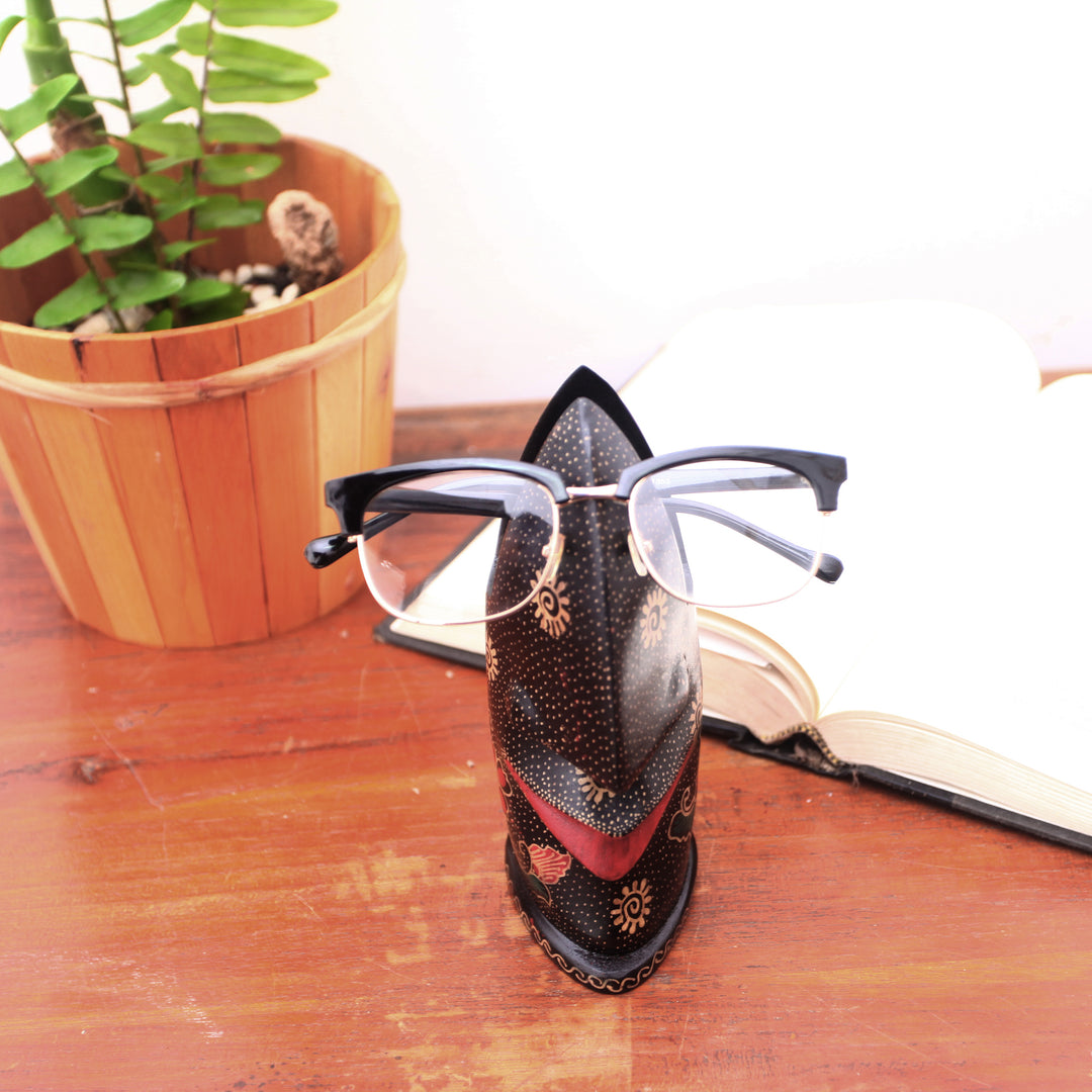 Hand-Painted Batik Wood Eyeglasses Holder from Java - Batik Nose