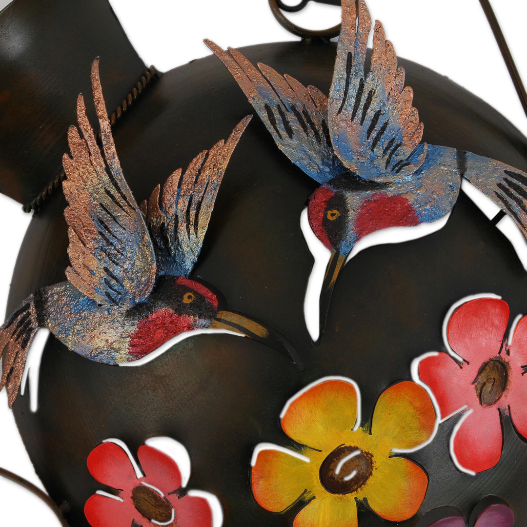 Floral Hummingbird Steel Wall Sculpture from Mexico - Hummingbirds and Flowers