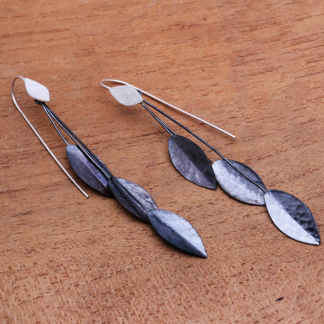 Leaf-Shaped Sterling Silver and Dark Copper Earrings - Summer Dark