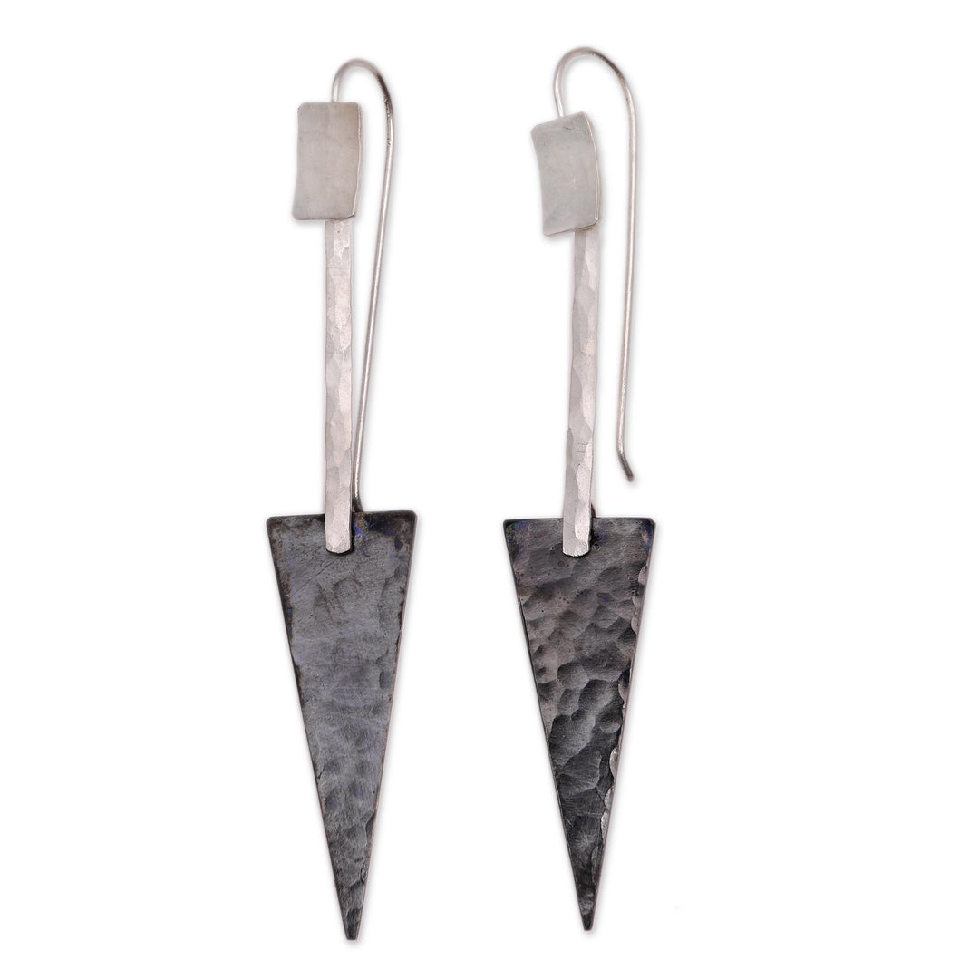 Triangular Sterling Silver and Dark Copper Dangle Earrings - Dark Triangles