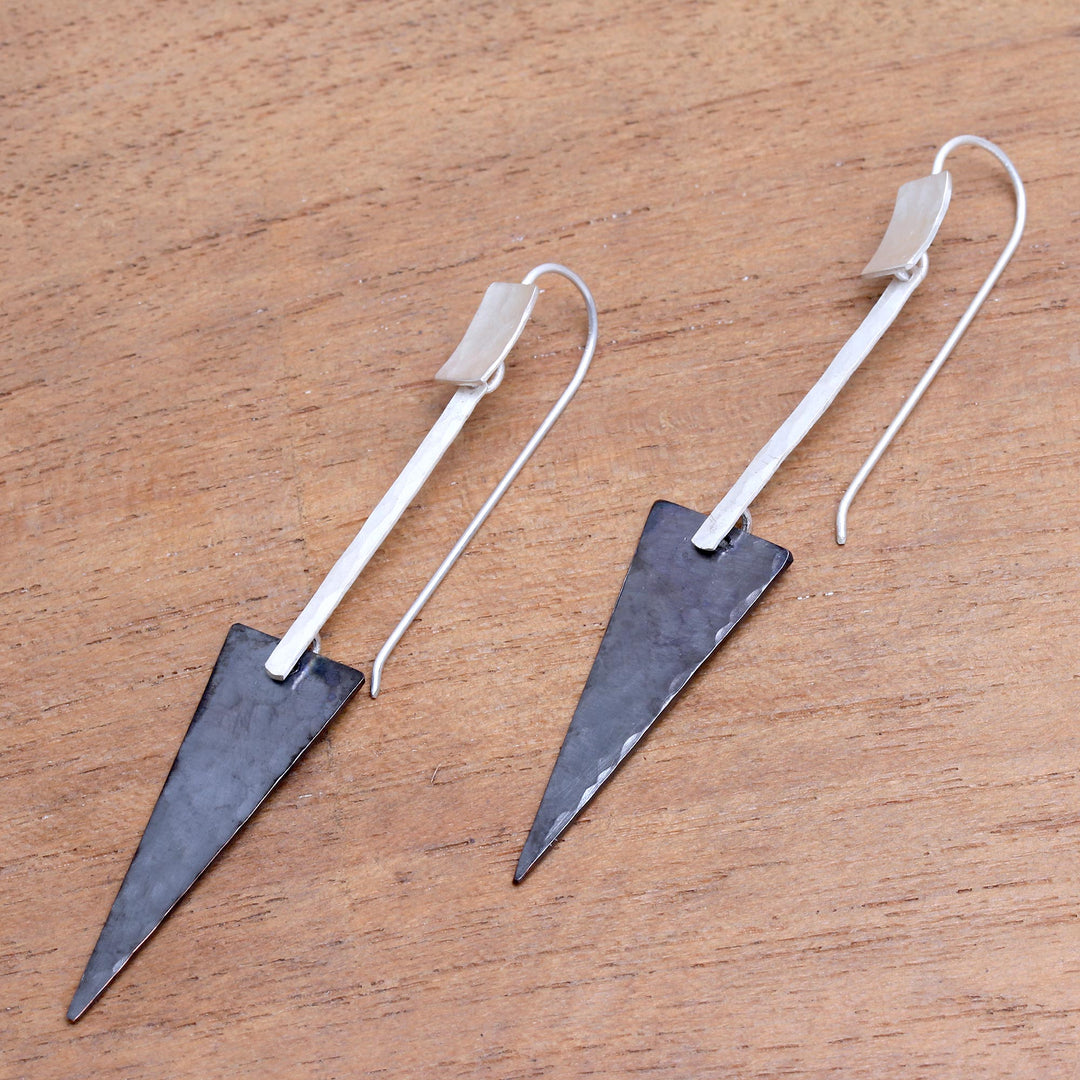 Triangular Sterling Silver and Dark Copper Dangle Earrings - Dark Triangles