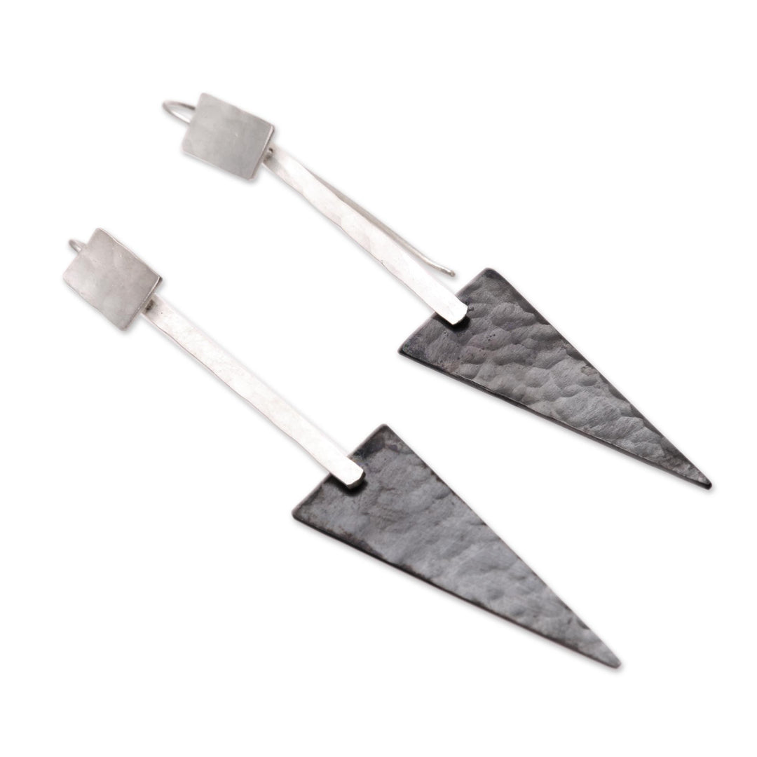 Triangular Sterling Silver and Dark Copper Dangle Earrings - Dark Triangles