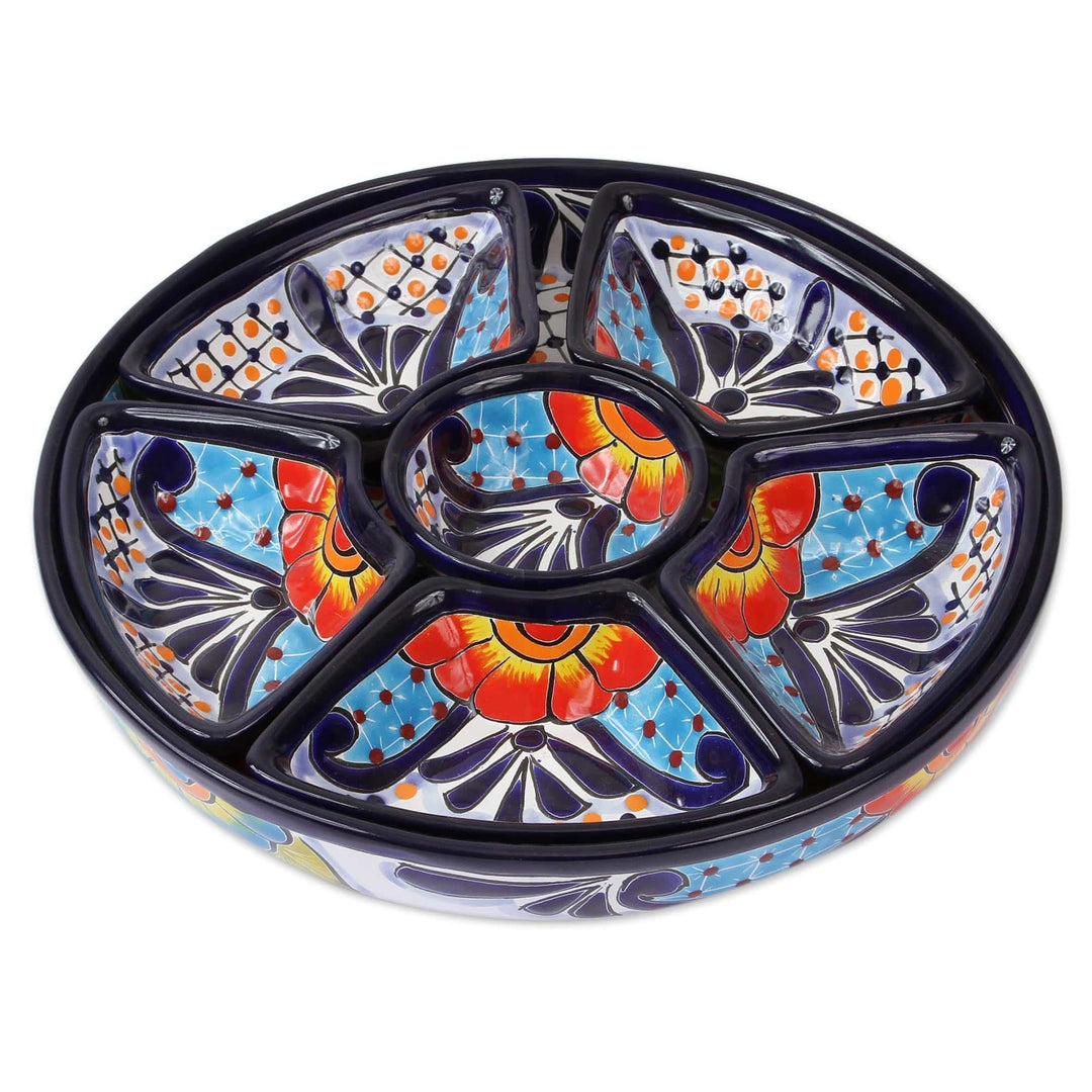Talavera Style Appetizer Bowl Set from Mexico (7 Piece) - Festive Flowers