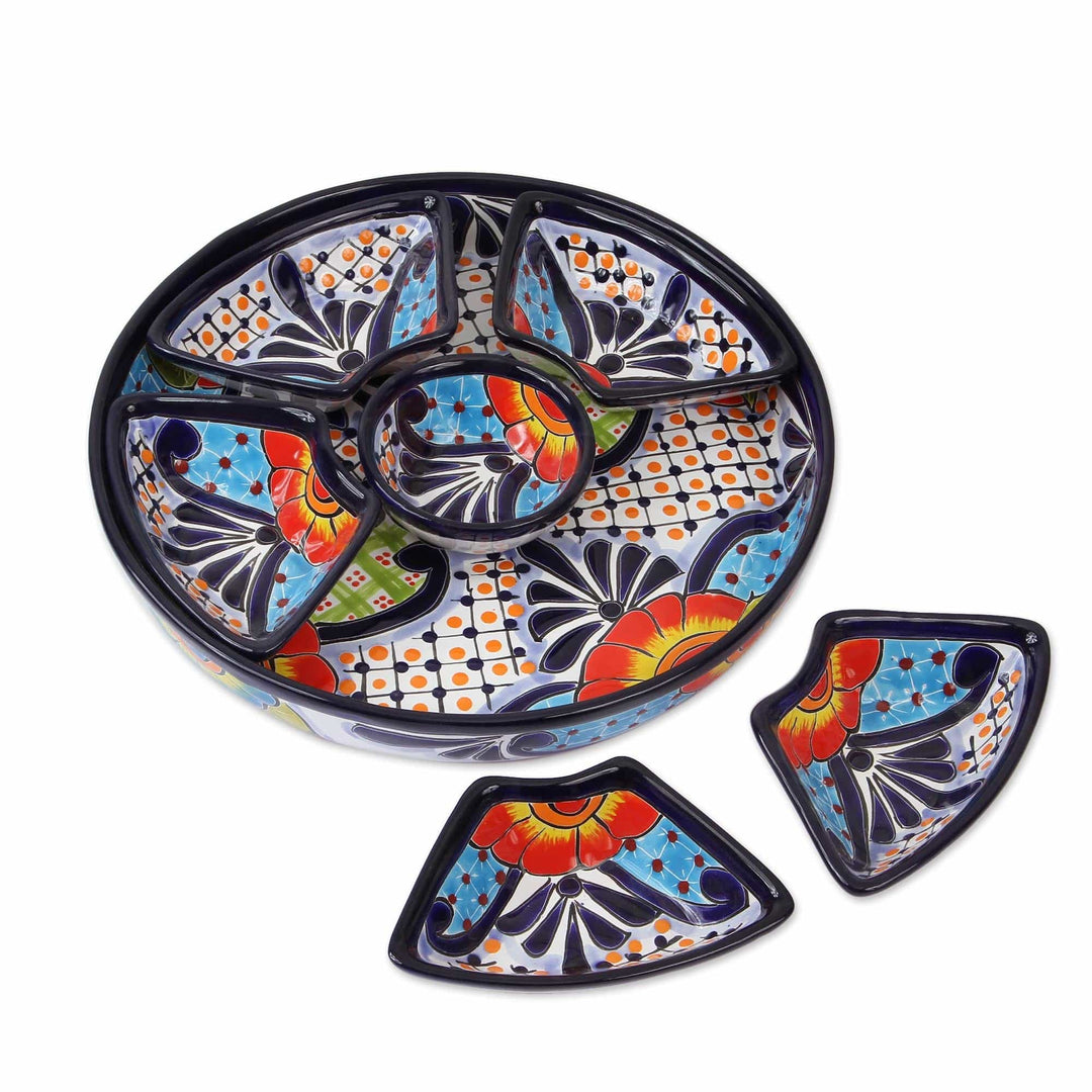 Talavera Style Appetizer Bowl Set from Mexico (7 Piece) - Festive Flowers