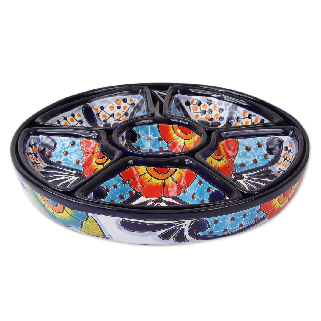 Talavera Style Appetizer Bowl Set from Mexico (7 Piece) - Festive Flowers