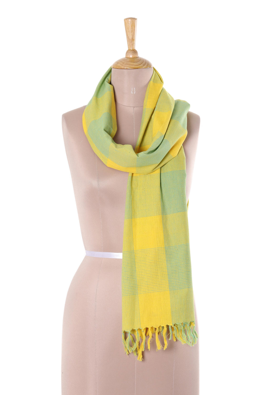 Daffodil and Turquoise Cotton Wrap Scarf from India - Daffodil Glow