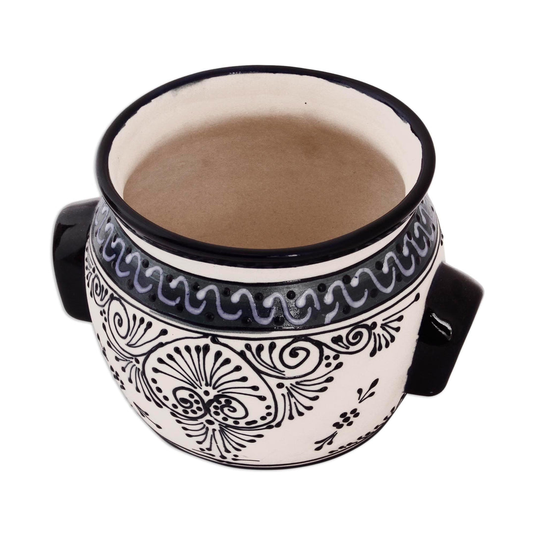 Hand-Painted Talavera Ceramic Flower Pot in Blue from Mexico - Michoacan River