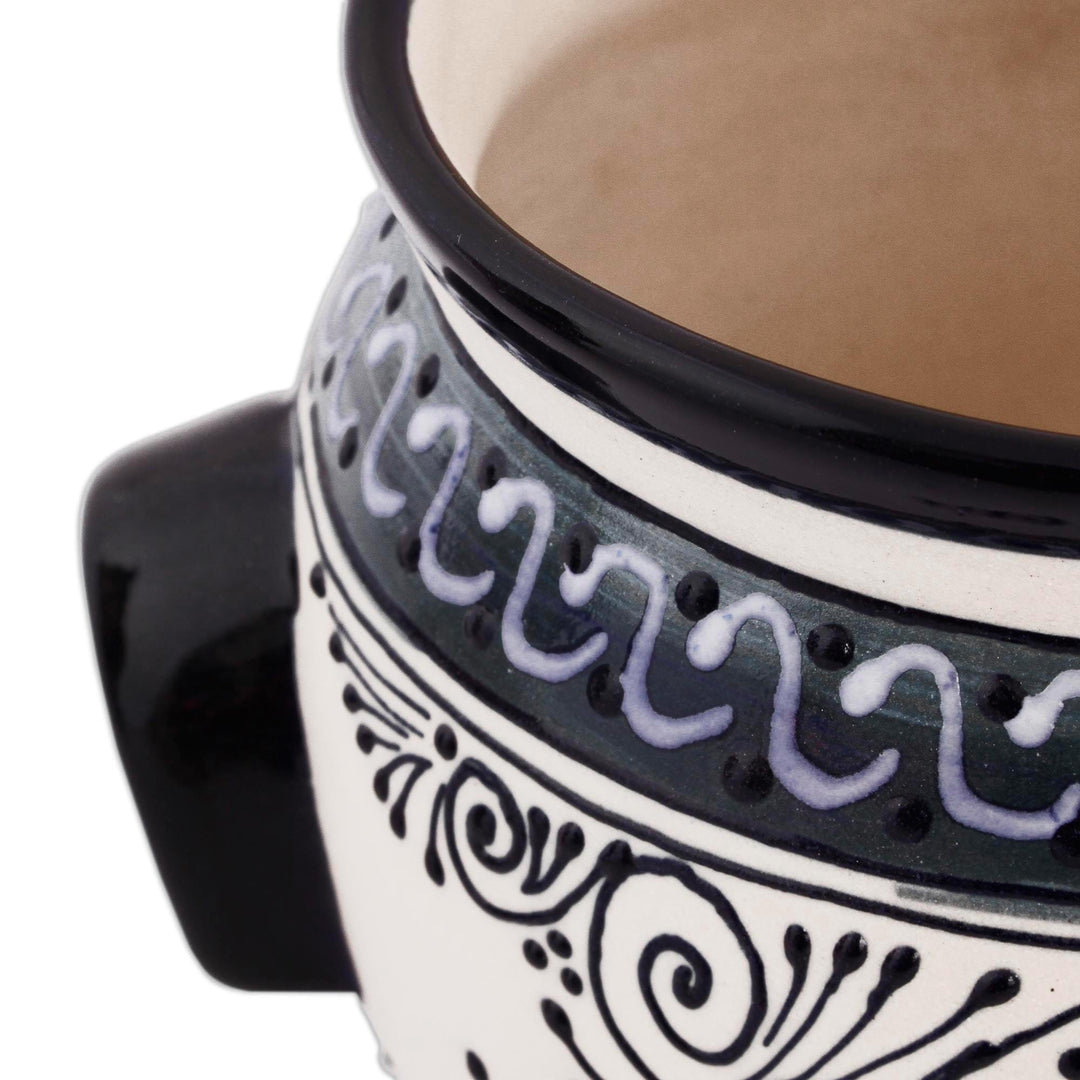 Hand-Painted Talavera Ceramic Flower Pot in Blue from Mexico - Michoacan River