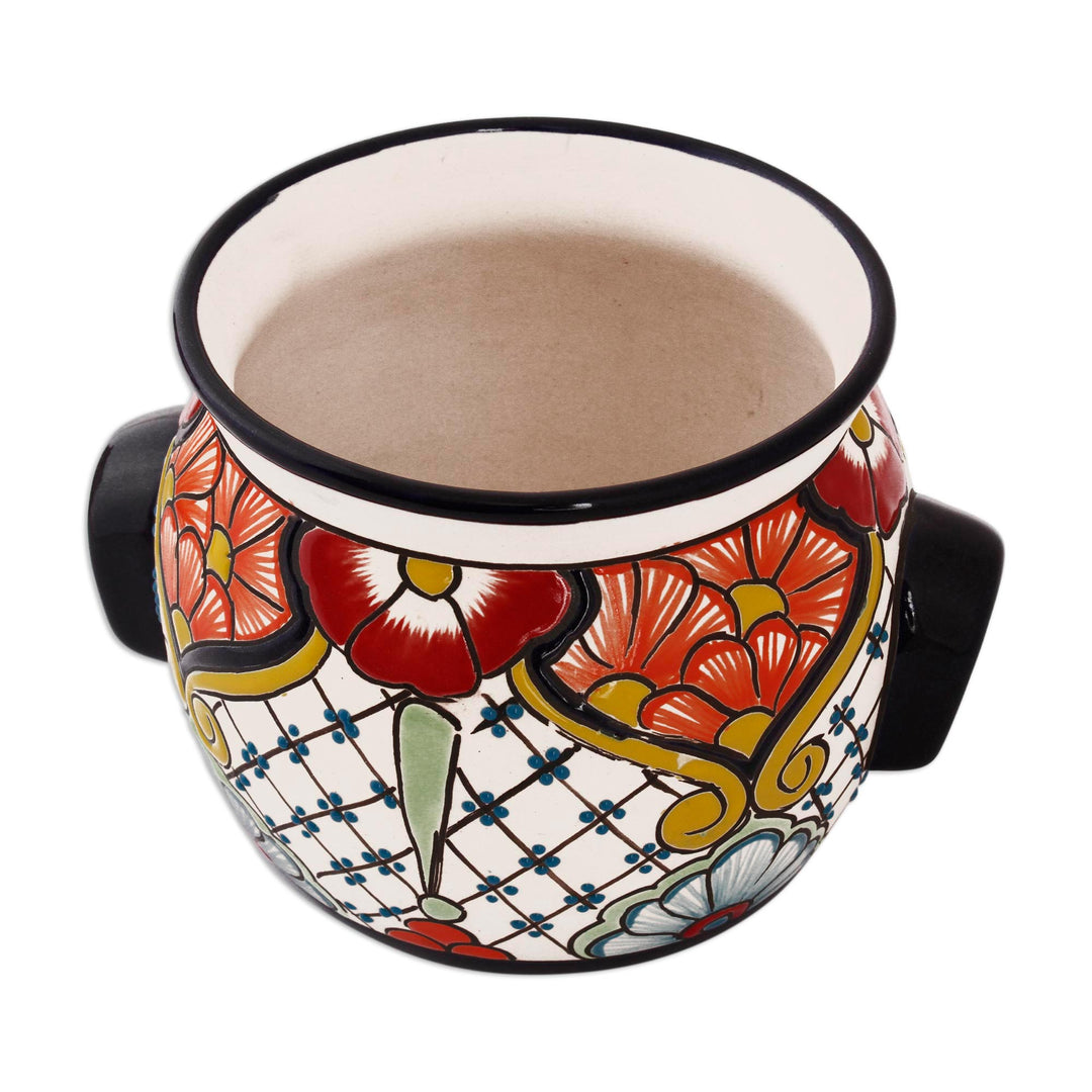 Colorful Talavera-Style Vase Crafted in Mexico - Floral Michoacan
