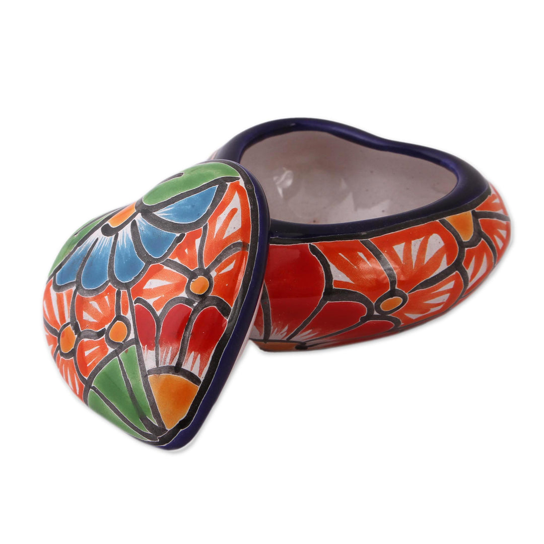Heart-Shaped Talavera-Style Ceramic Decorative Box - Floral Heart