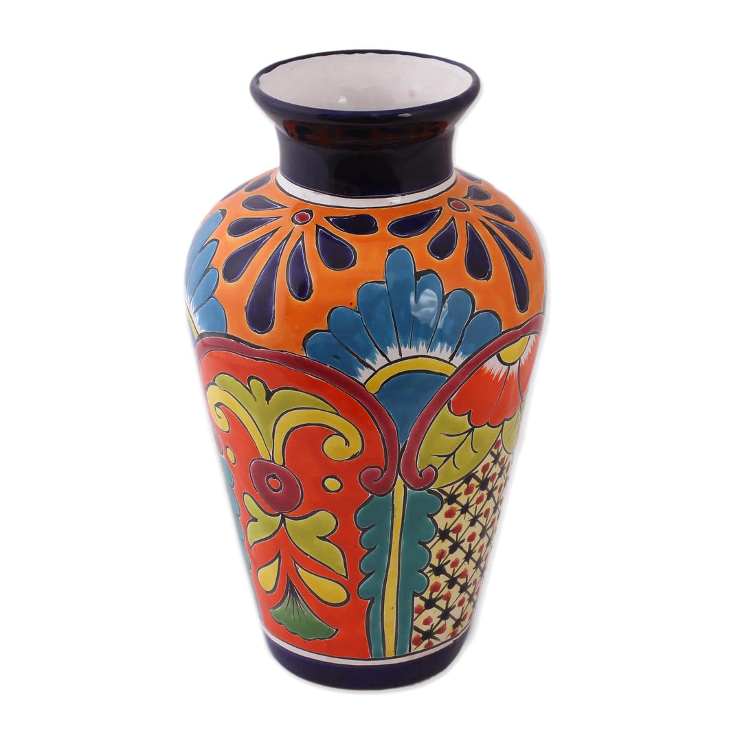 Talavera-Style Ceramic Vase Crafted in Mexico - Floral Display