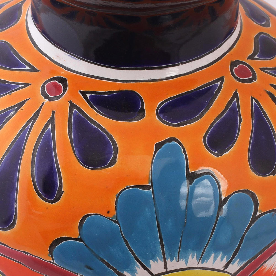 Talavera-Style Ceramic Vase Crafted in Mexico - Floral Display