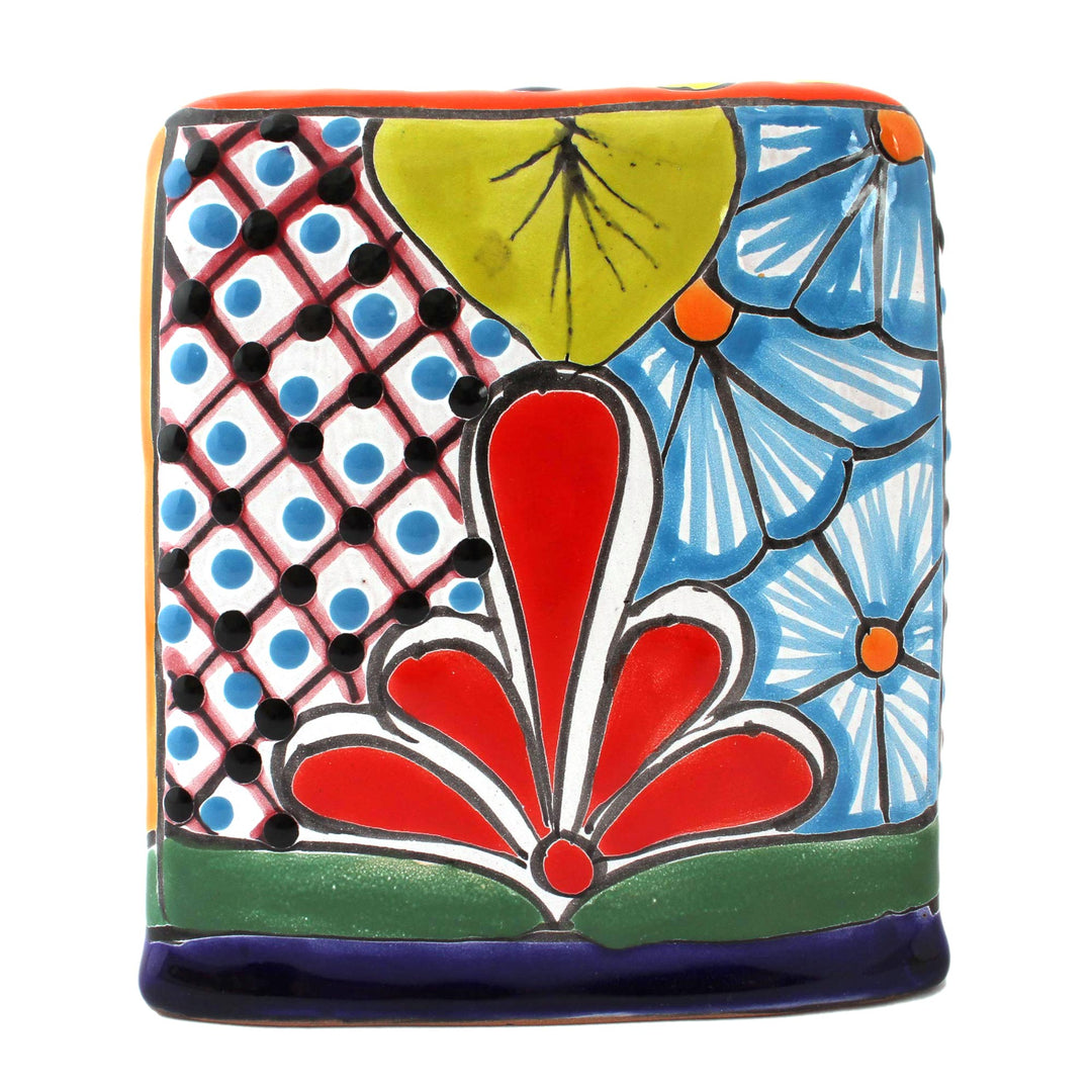 Hand-Painted Talavera Ceramic Tissue Box Cover from Mexico - Folk Art Convenience