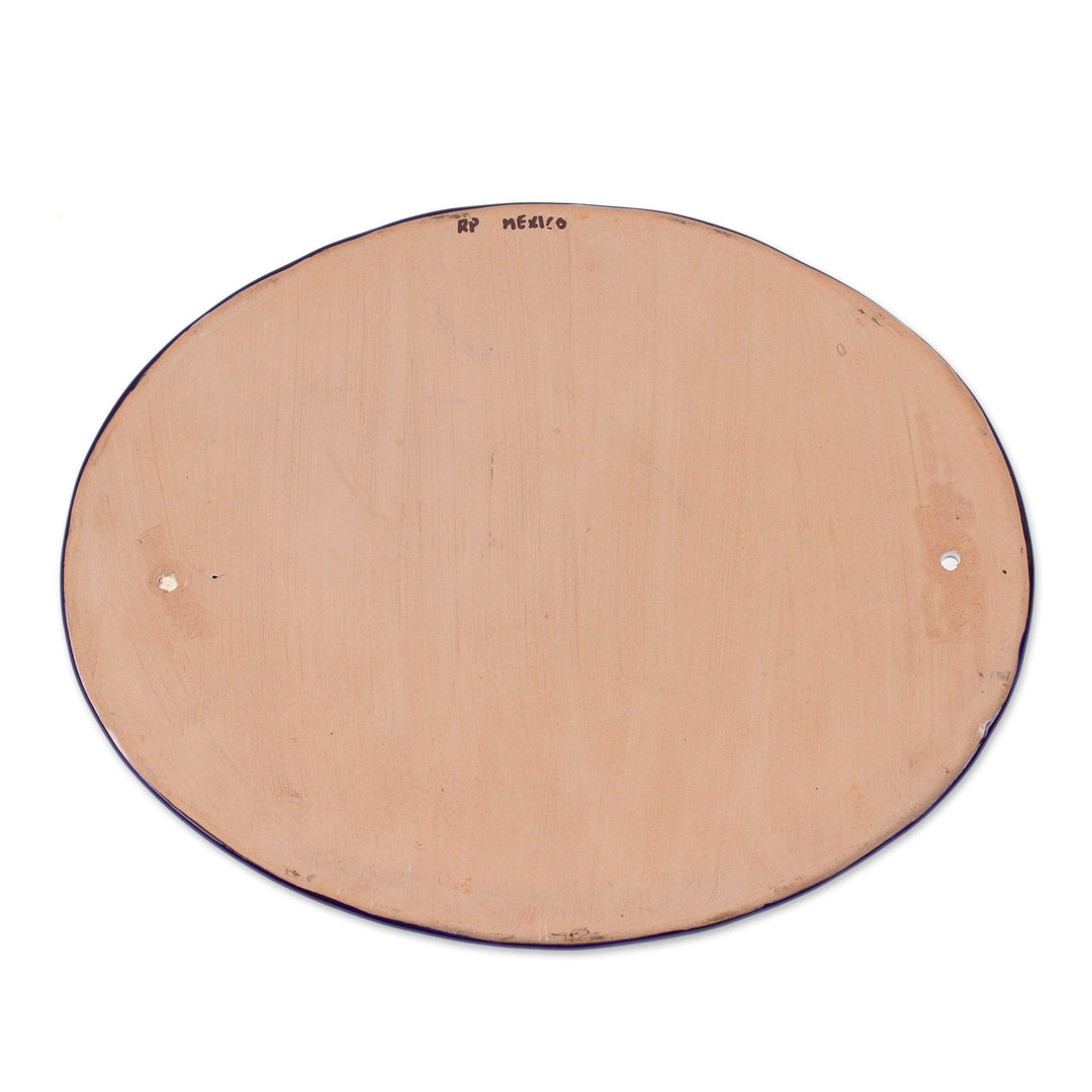 Floral Talavera-Style Ceramic Welcome Wall Sign from Mexico - Talavera Welcome