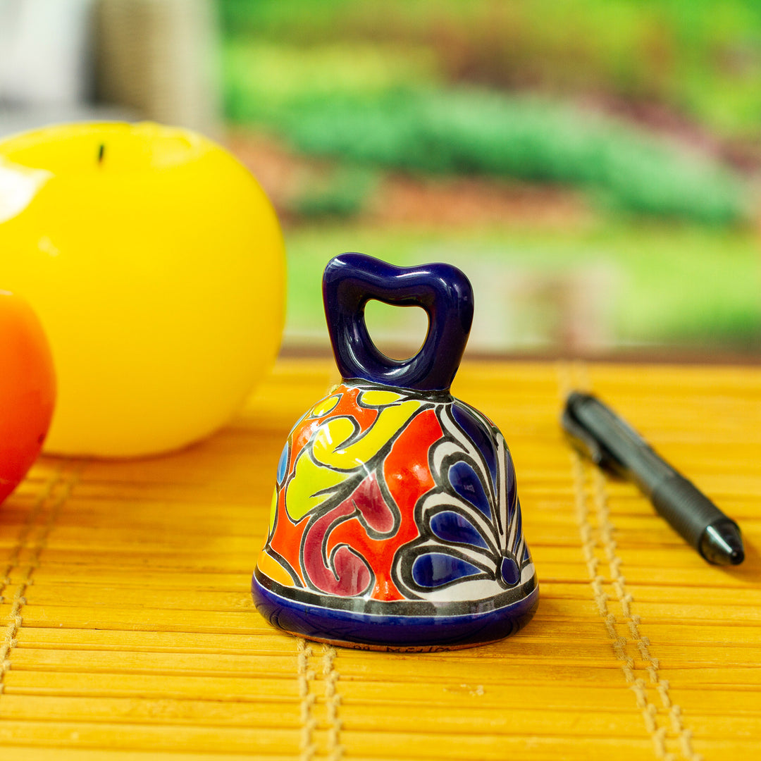 Hand-Painted Talavera-Style Ceramic Bell from Mexico - Ringing Talavera