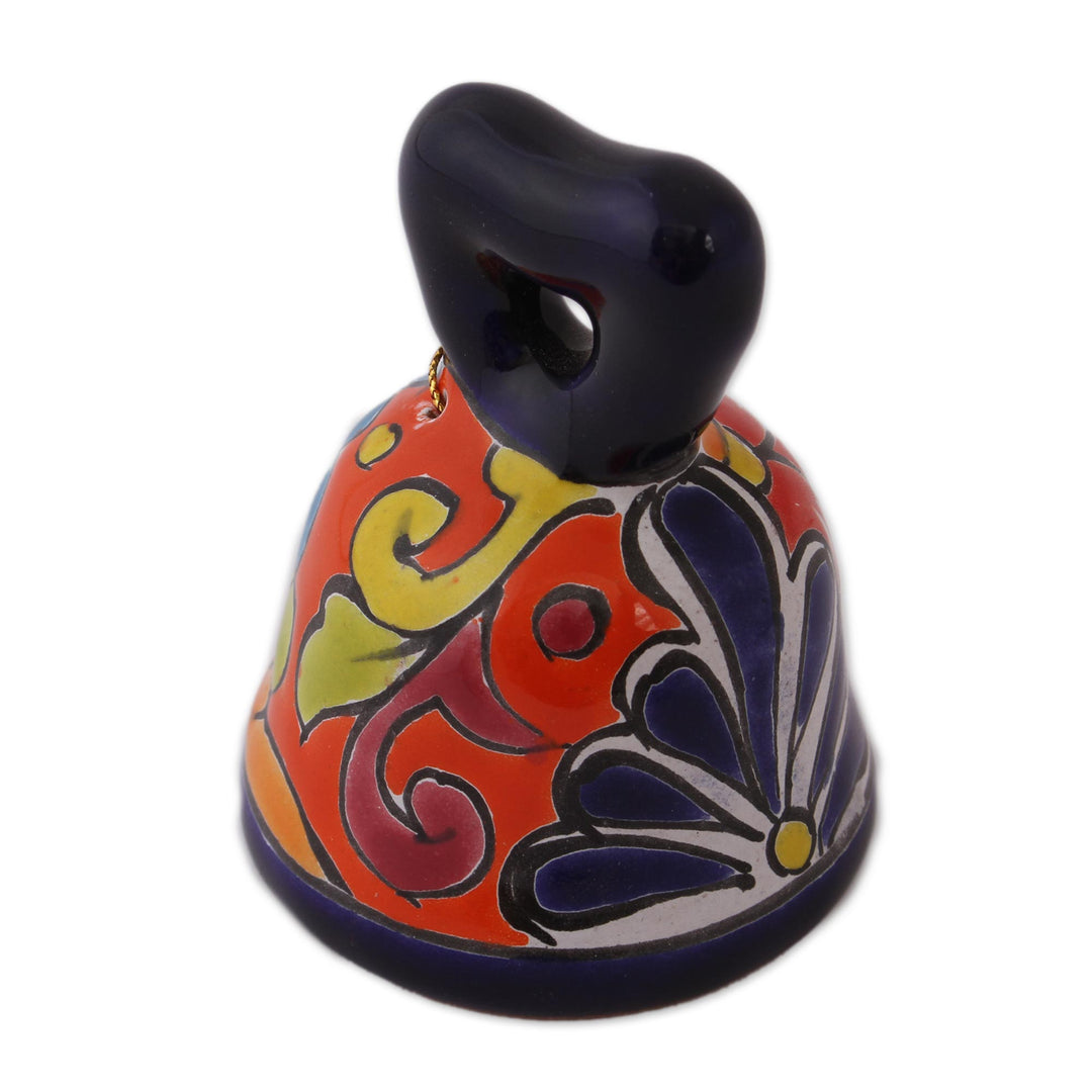 Hand-Painted Talavera-Style Ceramic Bell from Mexico - Ringing Talavera
