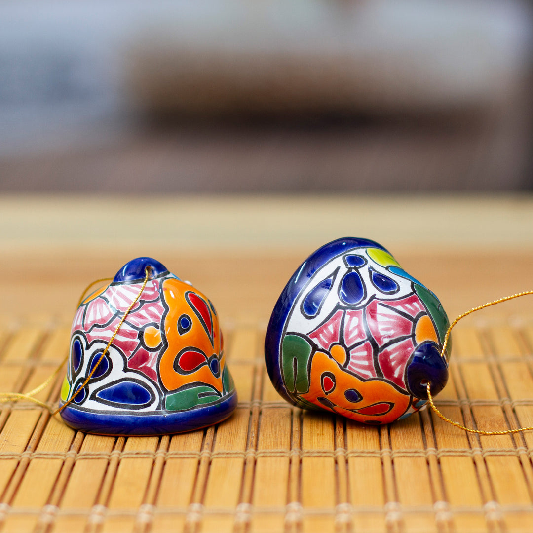 Hand-Painted 4-Piece Talavera Ceramic Bell Ornament Set - Talavera Bells