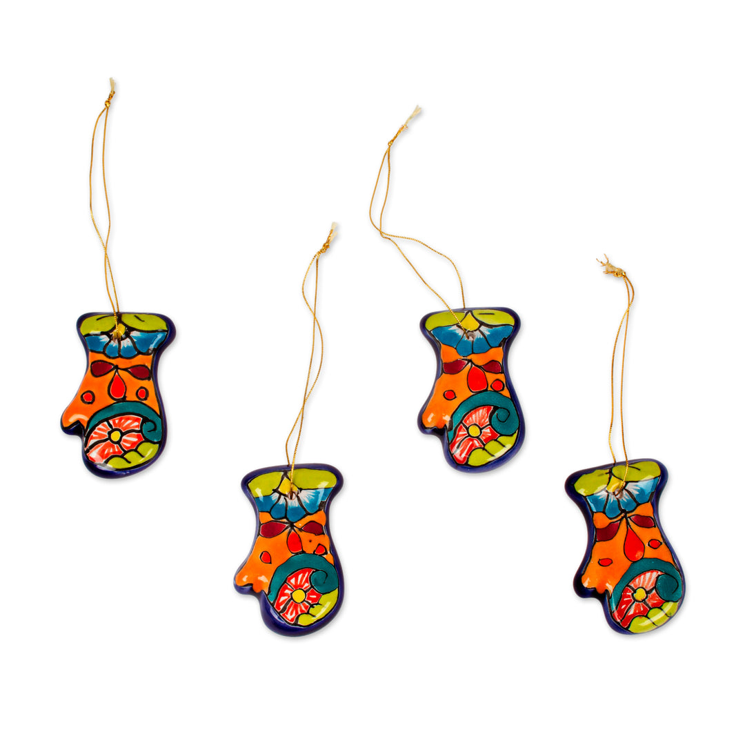 Talavera Ceramic Mitten Ornaments from Mexico (Pair) - Talavera Mittens