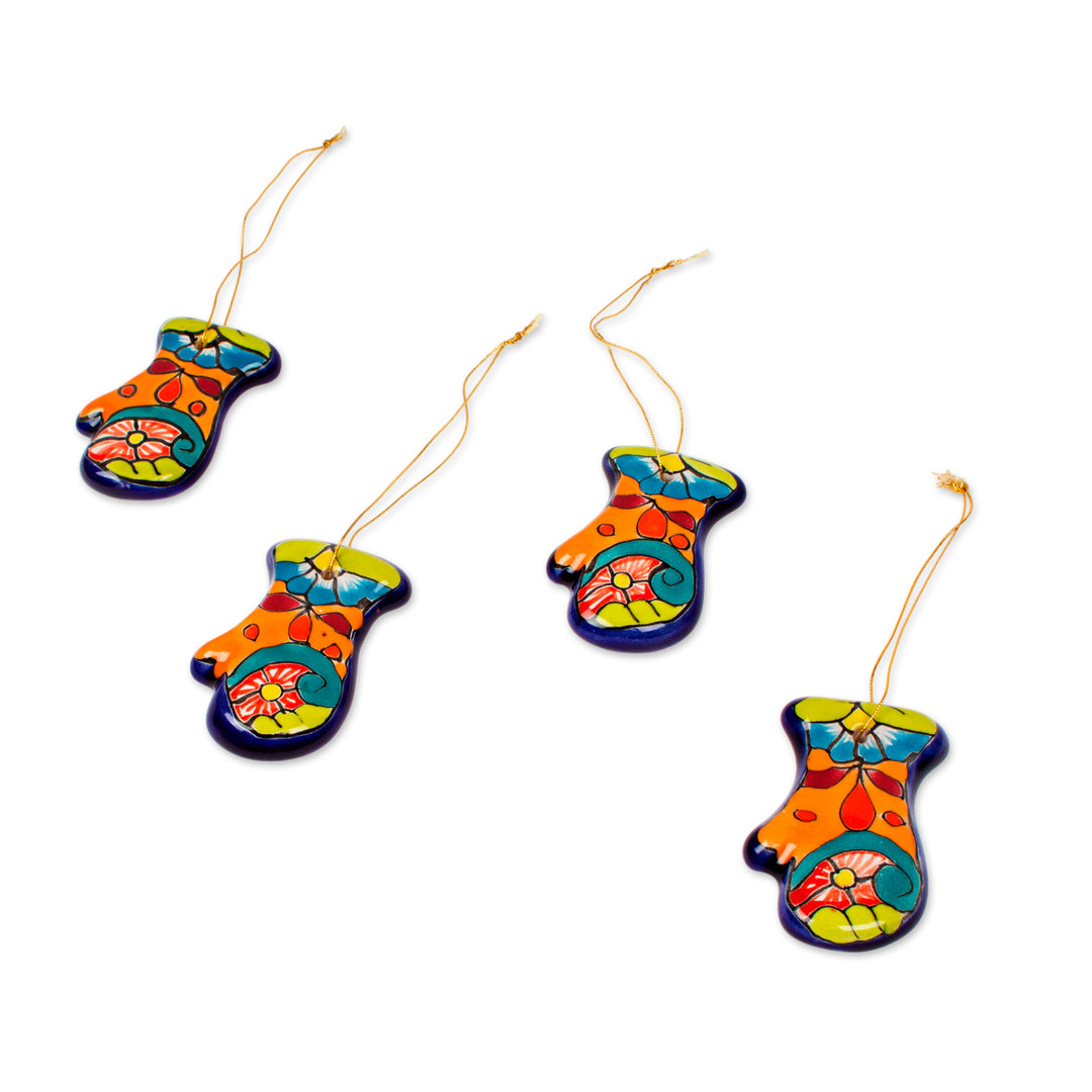 Talavera Ceramic Mitten Ornaments from Mexico (Pair) - Talavera Mittens