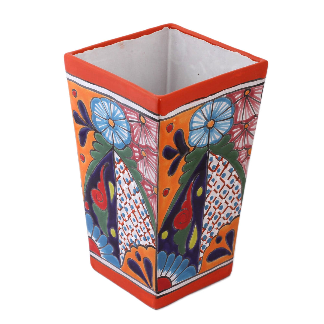 Hand-Painted Talavera Ceramic Vase Crafted in Mexico - Talavera Symmetry
