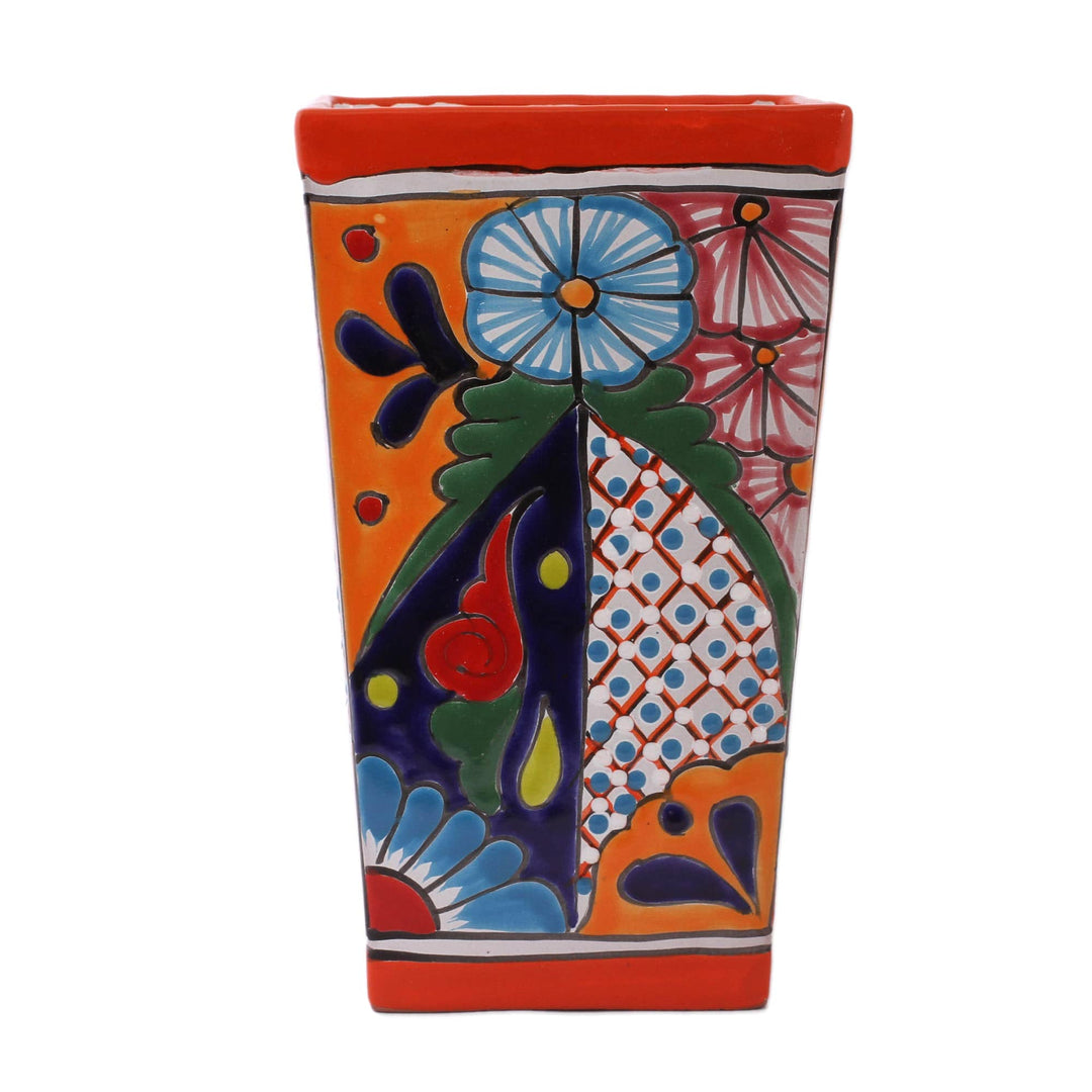 Hand-Painted Talavera Ceramic Vase Crafted in Mexico - Talavera Symmetry