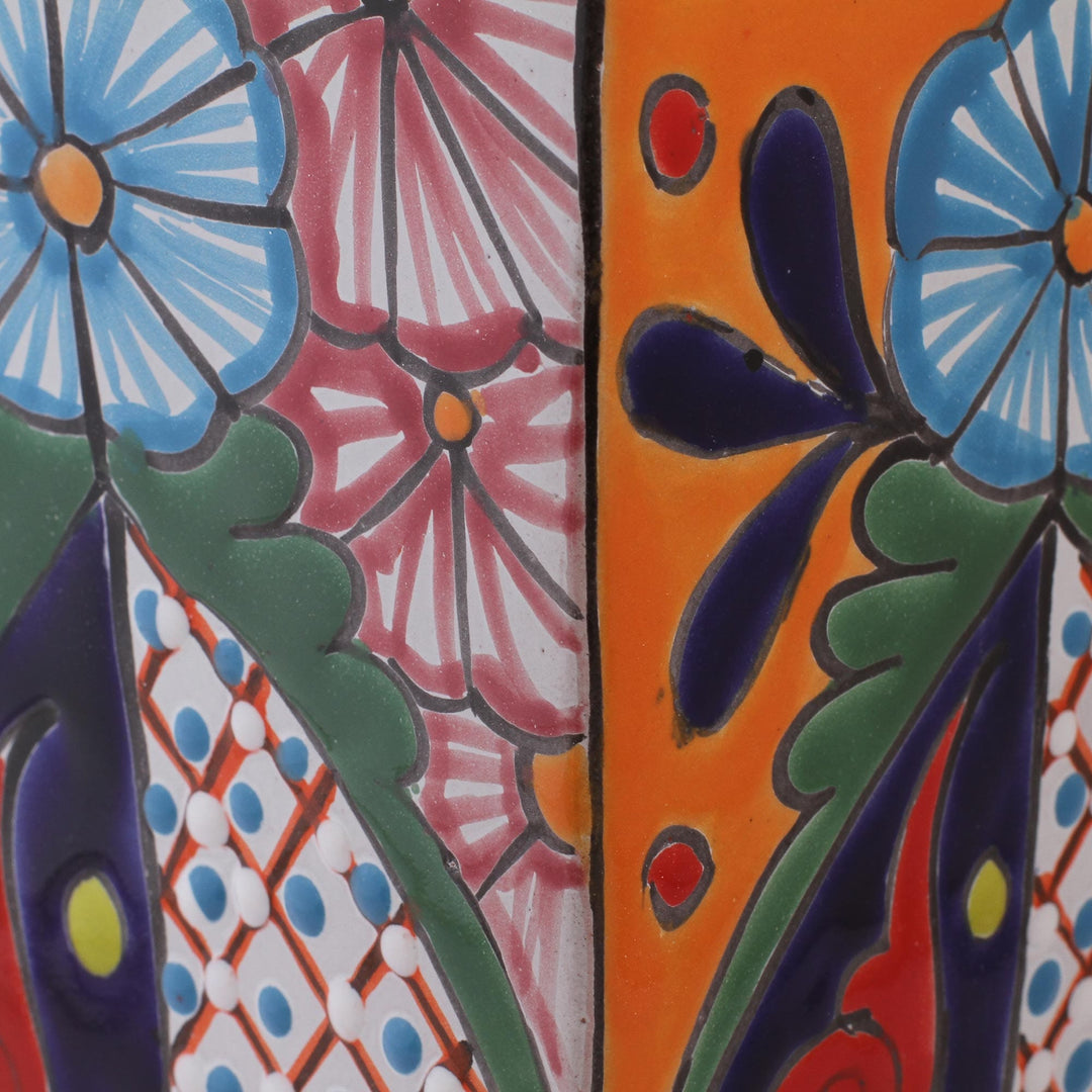 Hand-Painted Talavera Ceramic Vase Crafted in Mexico - Talavera Symmetry