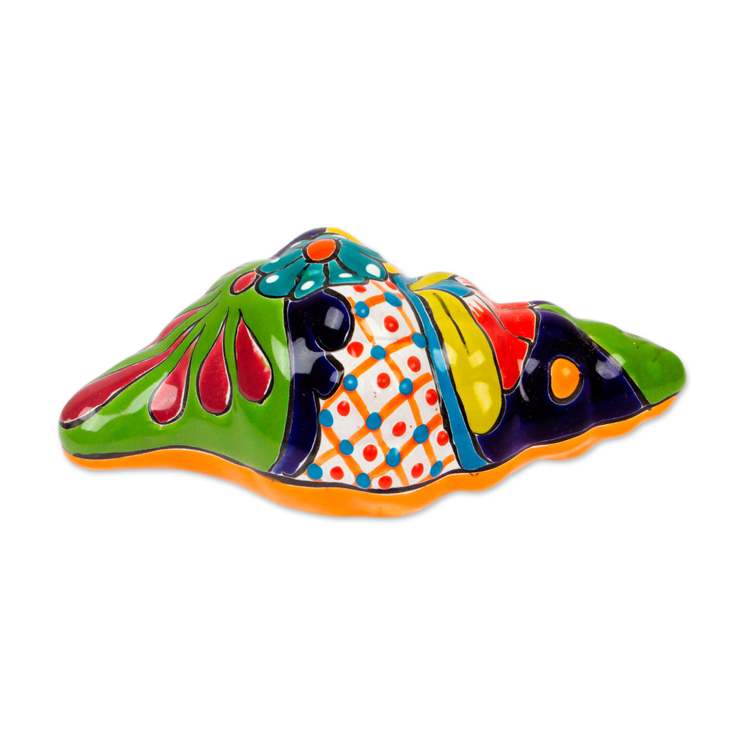 Talavera Style Ceramic Conch Sculpture from Mexico - Talavera Conch