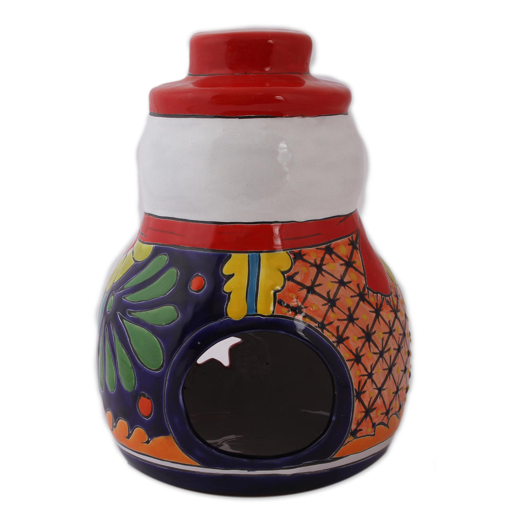 Snowman Talavera Ceramic Candle Holder from Mexico - Snowman Glow