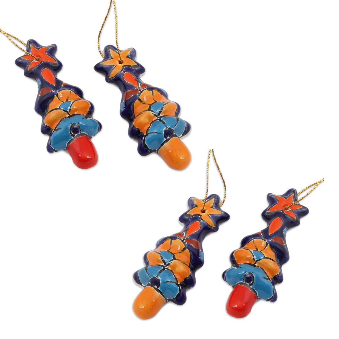Christmas Tree Talavera Ceramic Ornaments (Set of 4) - Talavera Christmas Trees