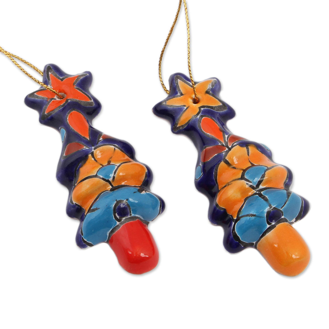 Christmas Tree Talavera Ceramic Ornaments (Set of 4) - Talavera Christmas Trees