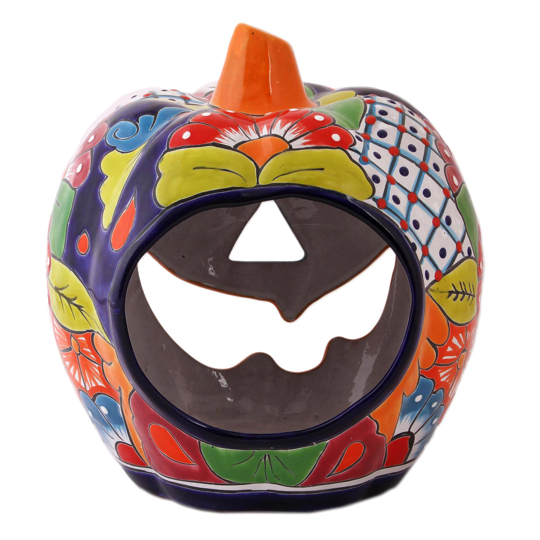 Floral Jack-O-Lantern Talavera Ceramic Candle Holder - Jolly Jack-O-Lantern