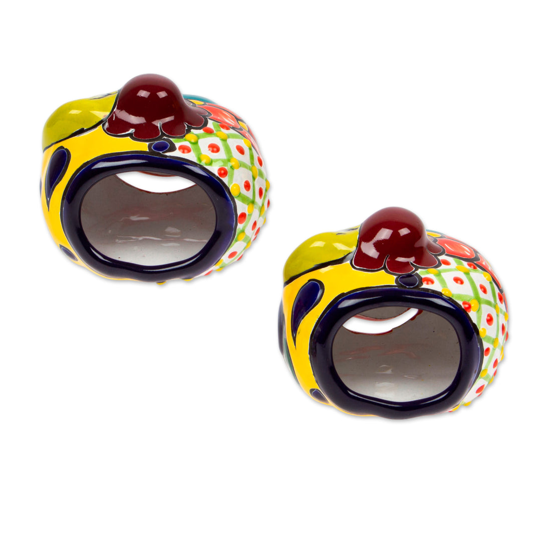 Jack-O-Lantern Talavera Ceramic Tealight Holders (Pair) - Bright Jack-O-Lantern