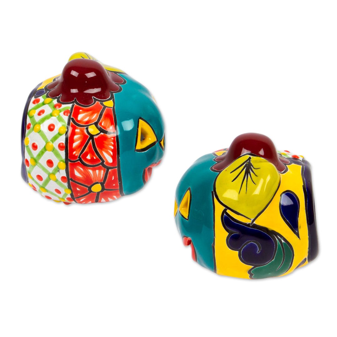 Jack-O-Lantern Talavera Ceramic Tealight Holders (Pair) - Bright Jack-O-Lantern