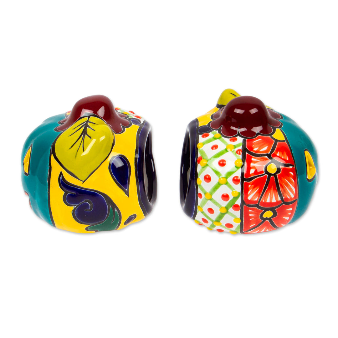 Jack-O-Lantern Talavera Ceramic Tealight Holders (Pair) - Bright Jack-O-Lantern