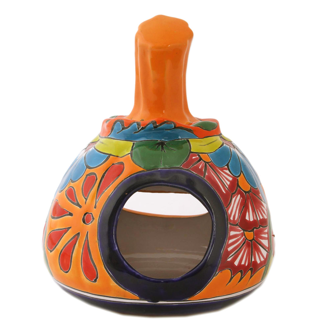 Jack-O-Lantern Talavera Style Ceramic Candle Holder - Happy Jack-O-Lantern