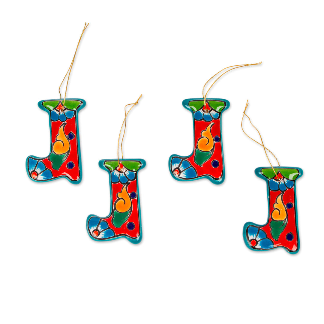 Talavera-Style Ceramic Stocking Ornaments (Set of 4) - Talavera Stocking