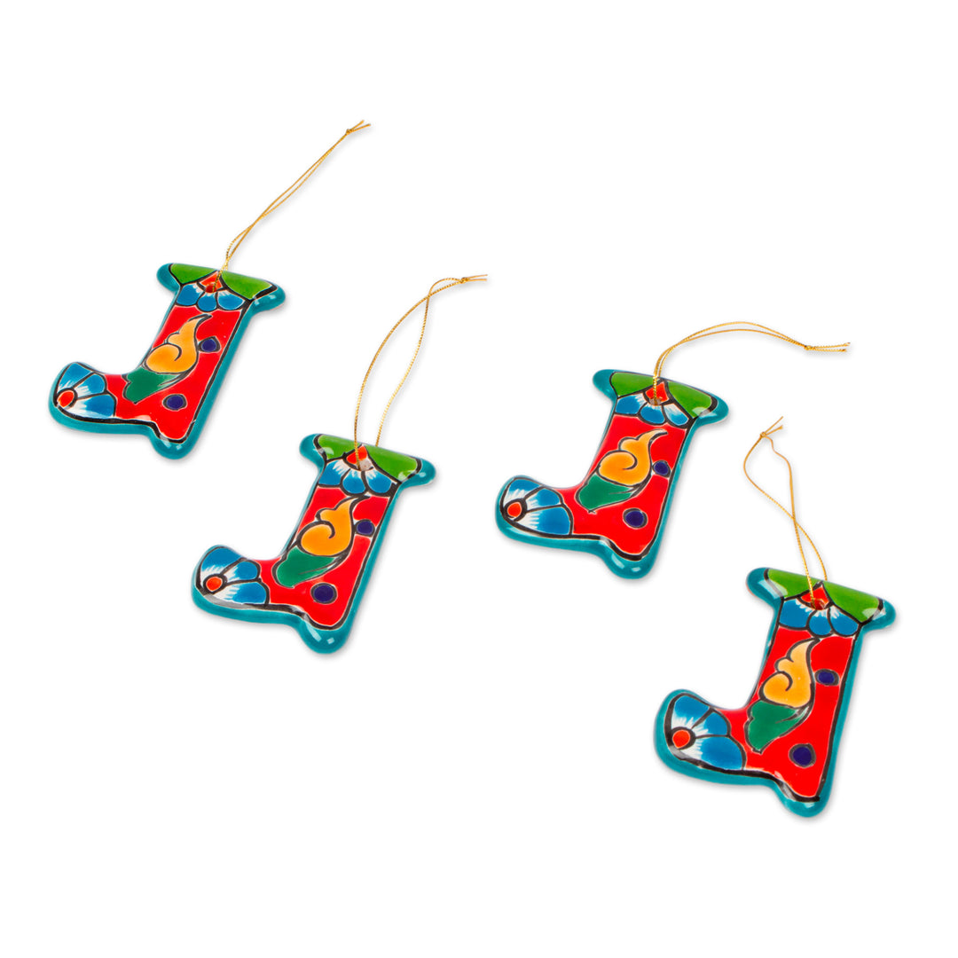 Talavera-Style Ceramic Stocking Ornaments (Set of 4) - Talavera Stocking