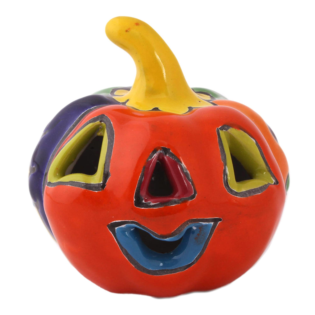 Talavera-Style Ceramic Jack-O-Lantern Figurine from Mexico - Talavera Jack-O-Lantern