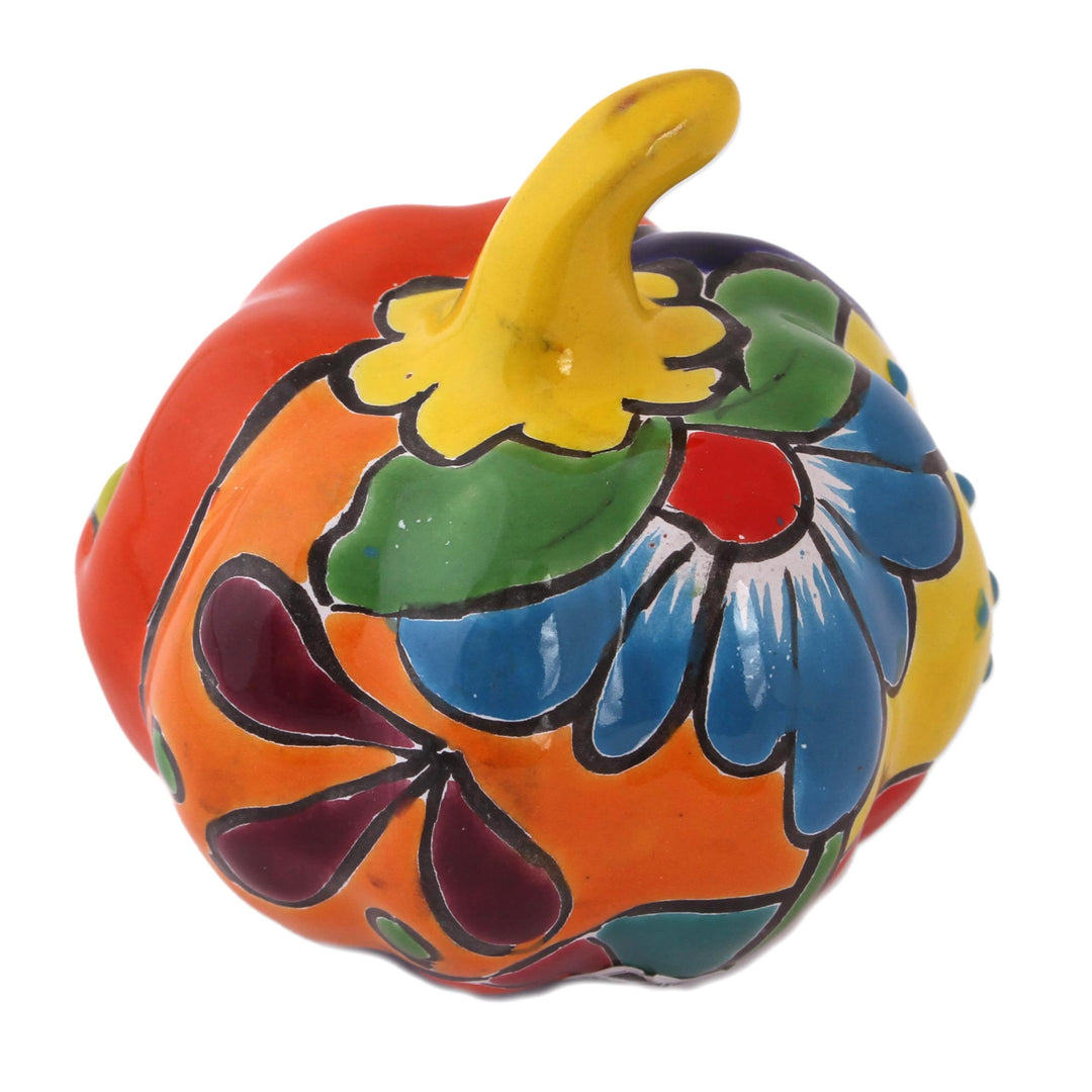 Talavera-Style Ceramic Jack-O-Lantern Figurine from Mexico - Talavera Jack-O-Lantern