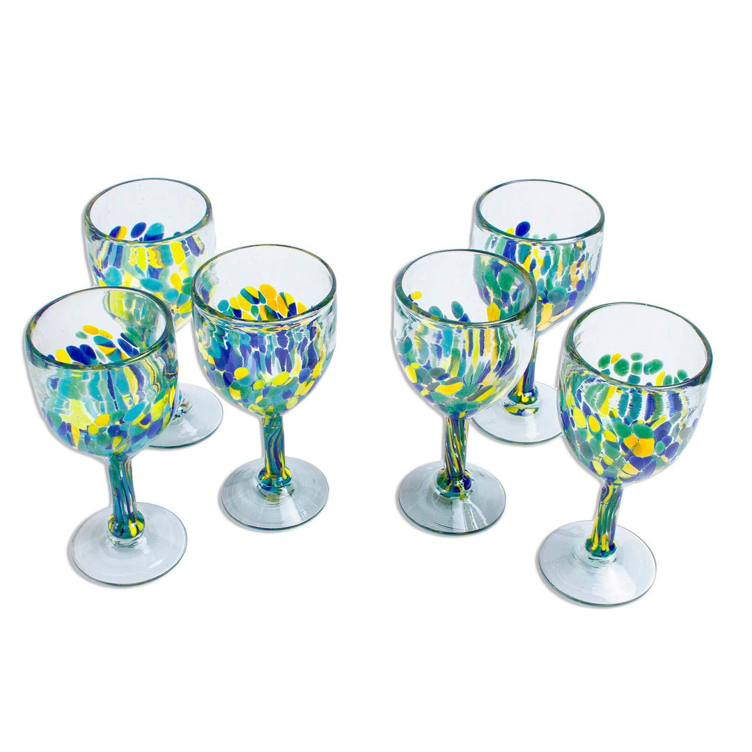 Colorful Recycled Wine Glasses from Mexico (Set of 6) - Tropical Confetti