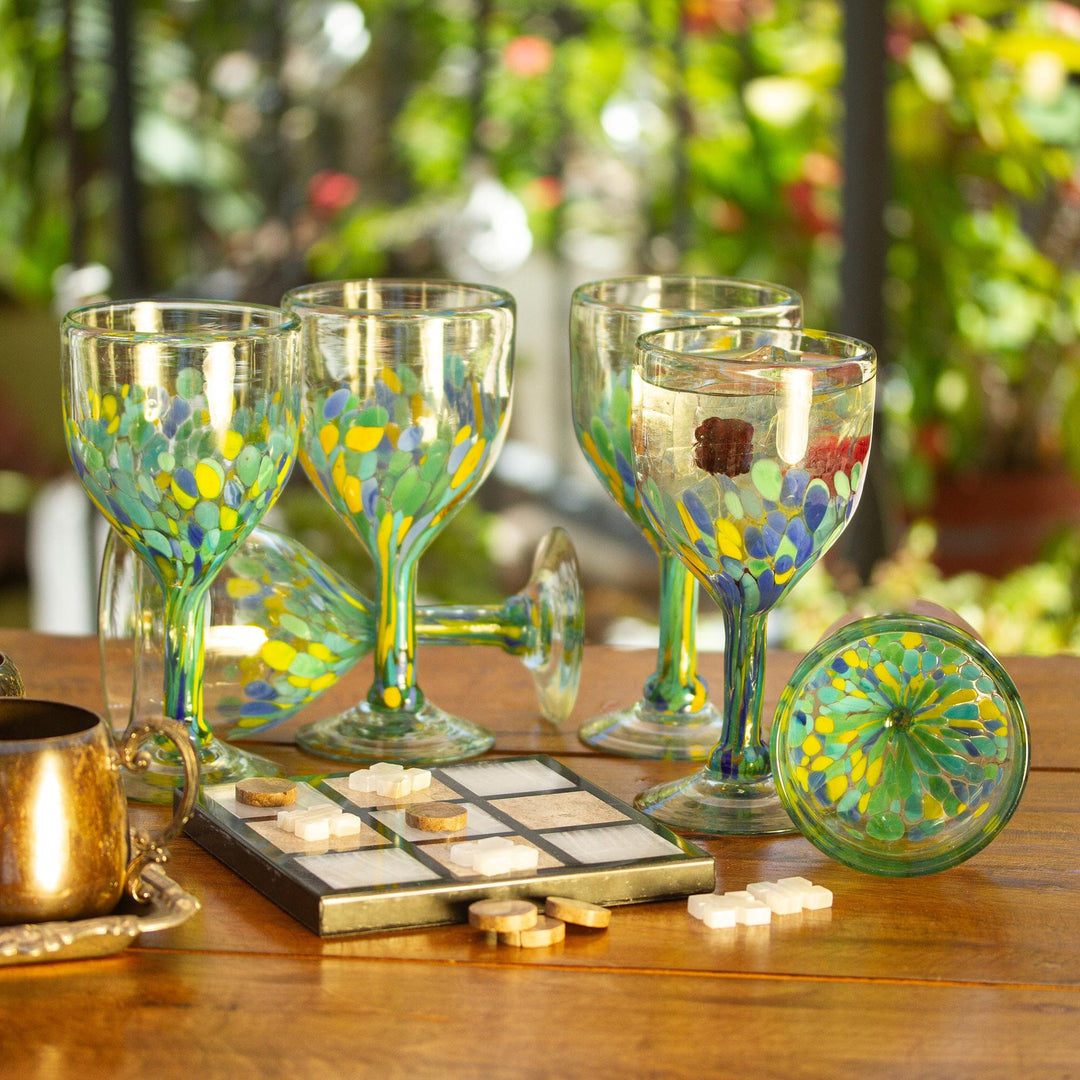 Colorful Recycled Wine Glasses from Mexico (Set of 6) - Tropical Confetti