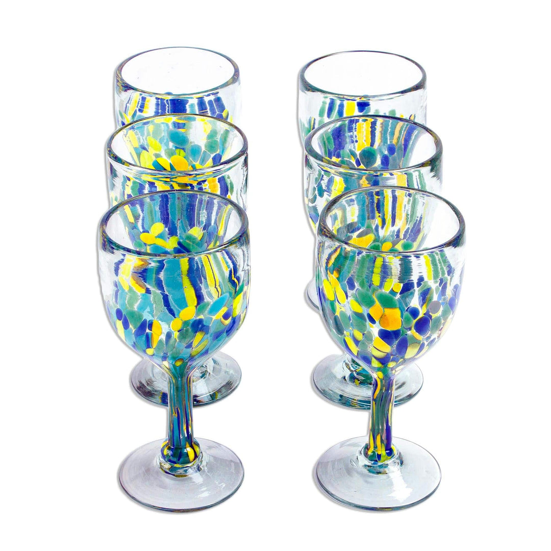 Colorful Recycled Wine Glasses from Mexico (Set of 6) - Tropical Confetti
