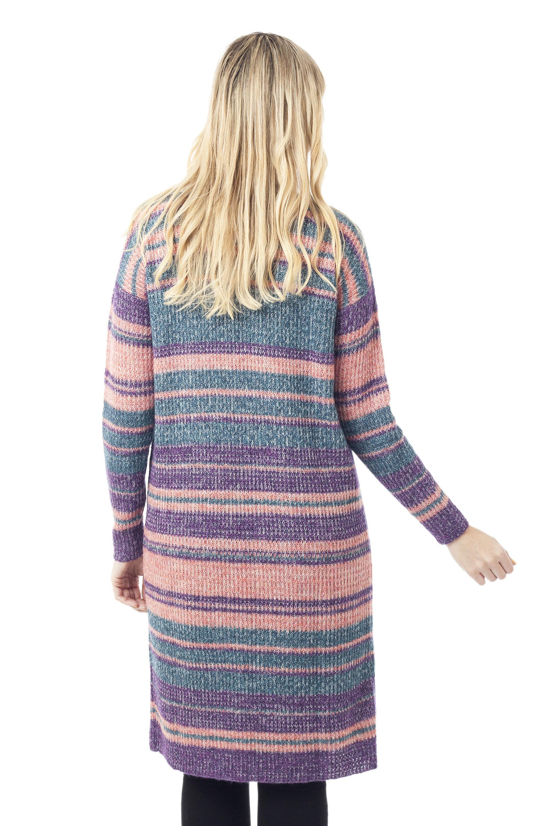 Striped Alpaca Blend Long Sleeve V-Neck Duster Cardigan - Mesa Sunrise