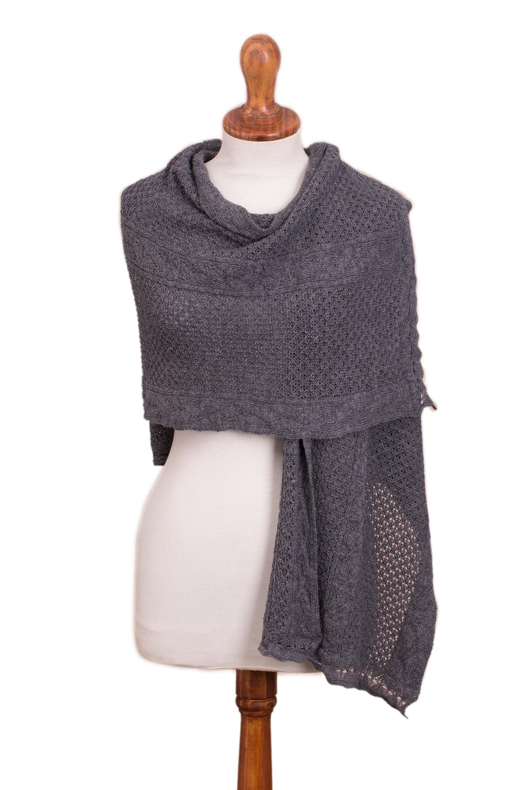 Knit Alpaca Blend Shawl in Graphite from Peru - Andean Delight in Graphite