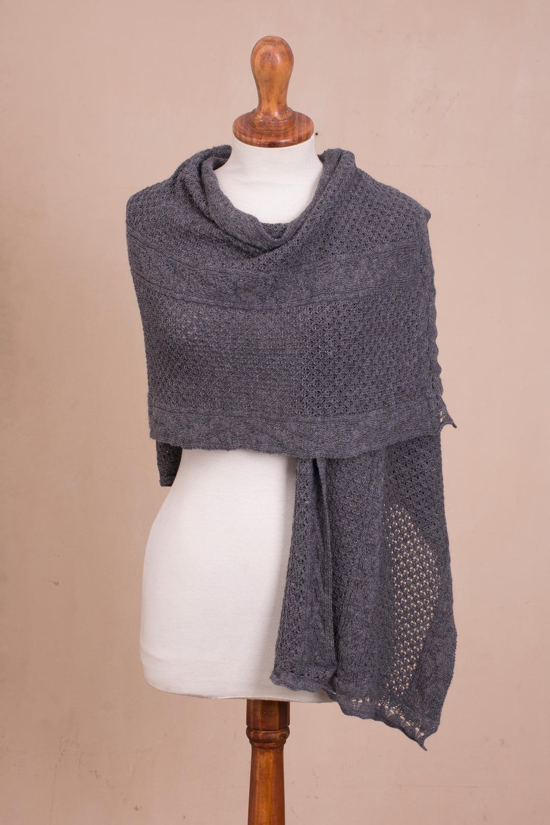 Knit Alpaca Blend Shawl in Graphite from Peru - Andean Delight in Graphite